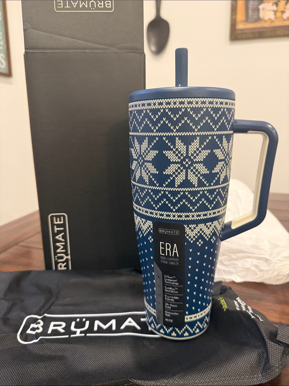 BrüMate ERA Insulated Tumbler with Handle & Straw - Blue Fair Isle